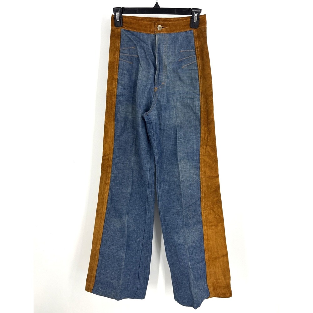 Vintage 1970s‎ Lee Bell Bottom Jeans w Suede Leather Sides Chaps Western Cowboy